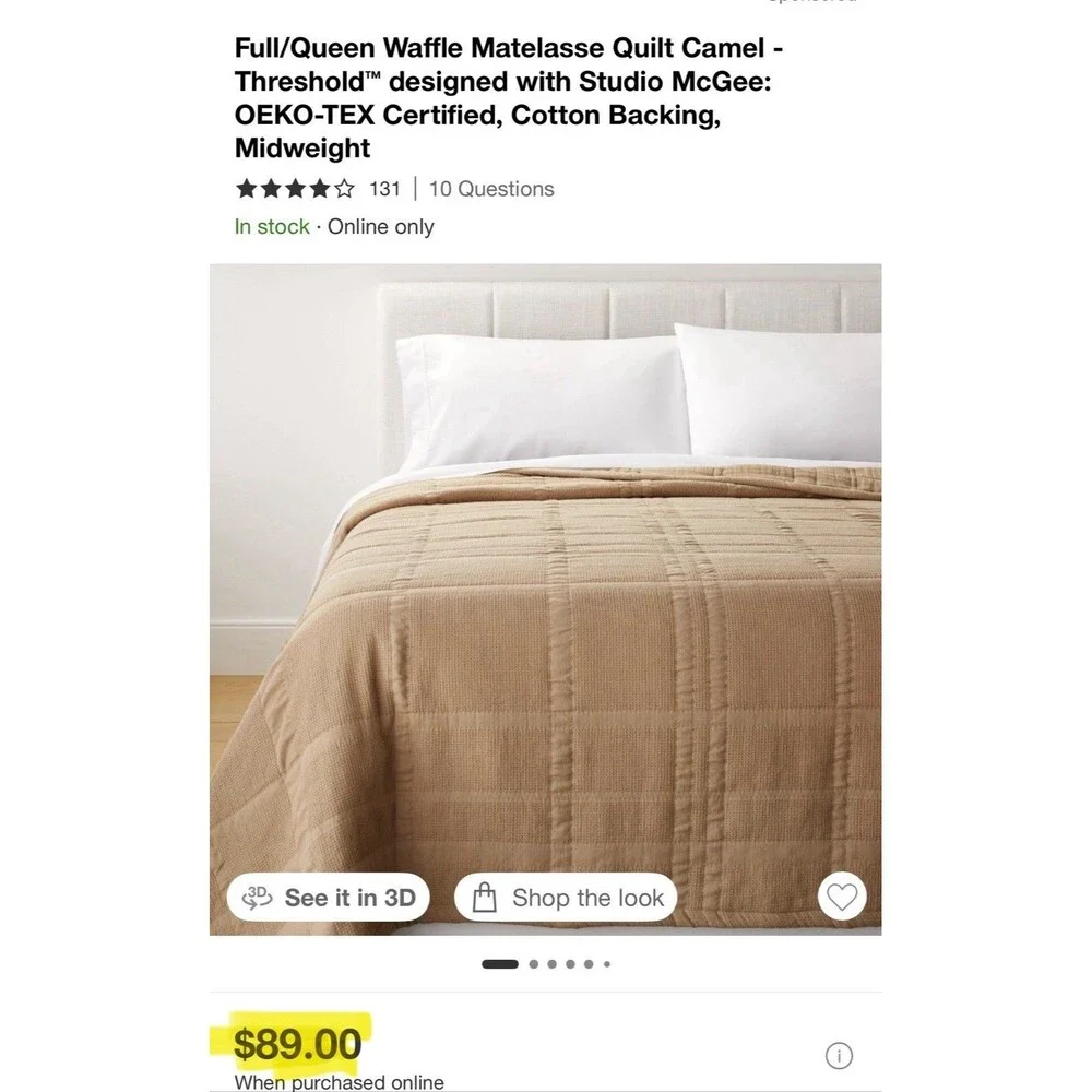 Queen Waffle Matelasse Quilt Camel - Threshold designed with Studio McGee NEW
